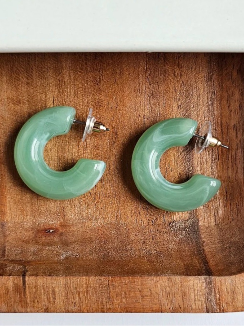 NWT Green Resin Hoop Stud Earrings - Chunky Half-Hoop